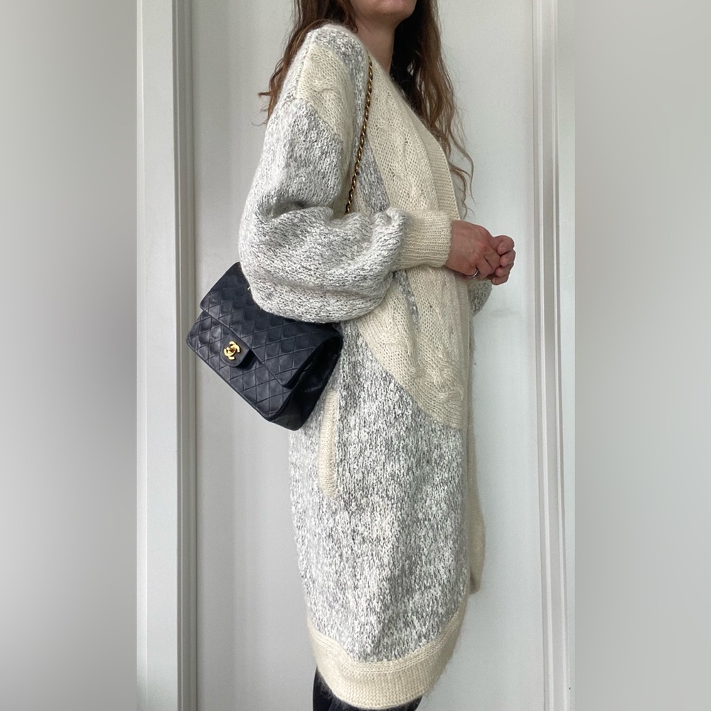 VTG soft mohair cable-knit slouchy cream coloured long duster cardigan sweater - Picture 2 of 12